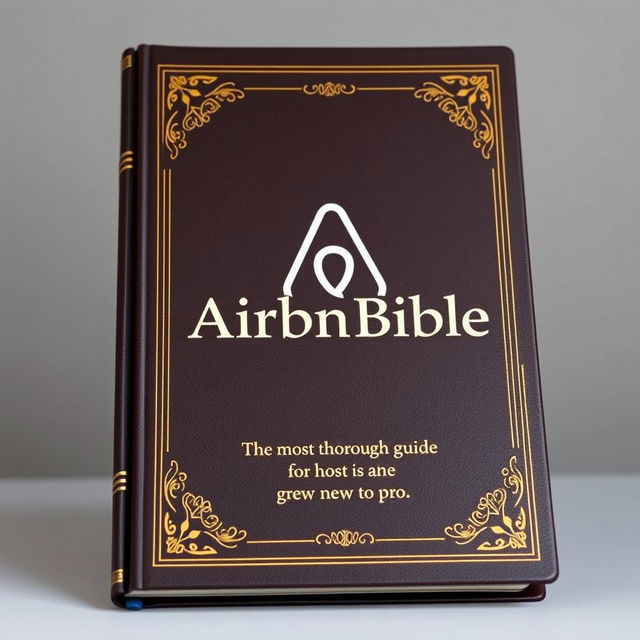 A front-on shot of a book cover titled 'AirBnBible: The most thorough guide for hosts new to pro', designed to mimic a classic Bible