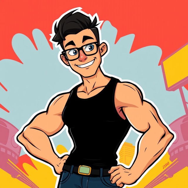 A retro Cuphead style illustration featuring a muscular Brazilian male, confidently posing