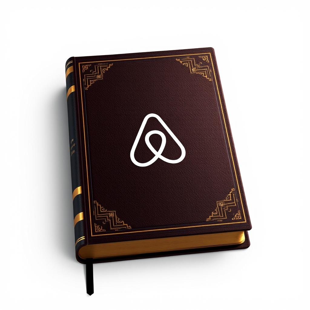 A striking book cover designed to resemble a classic Bible, prominently featuring the Airbnb logo at the center