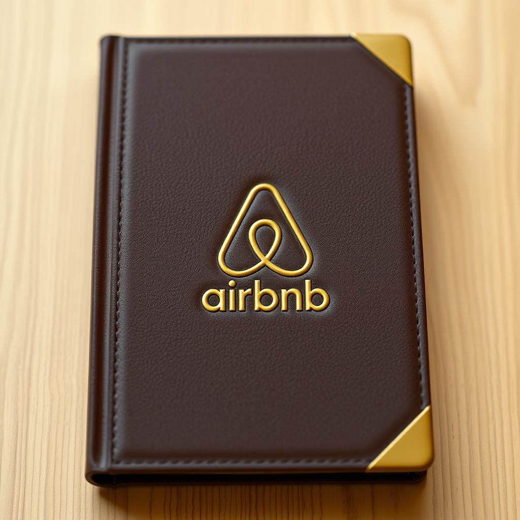 A book cover designed to resemble a classic Bible, featuring the Airbnb logo embossed prominently on the front