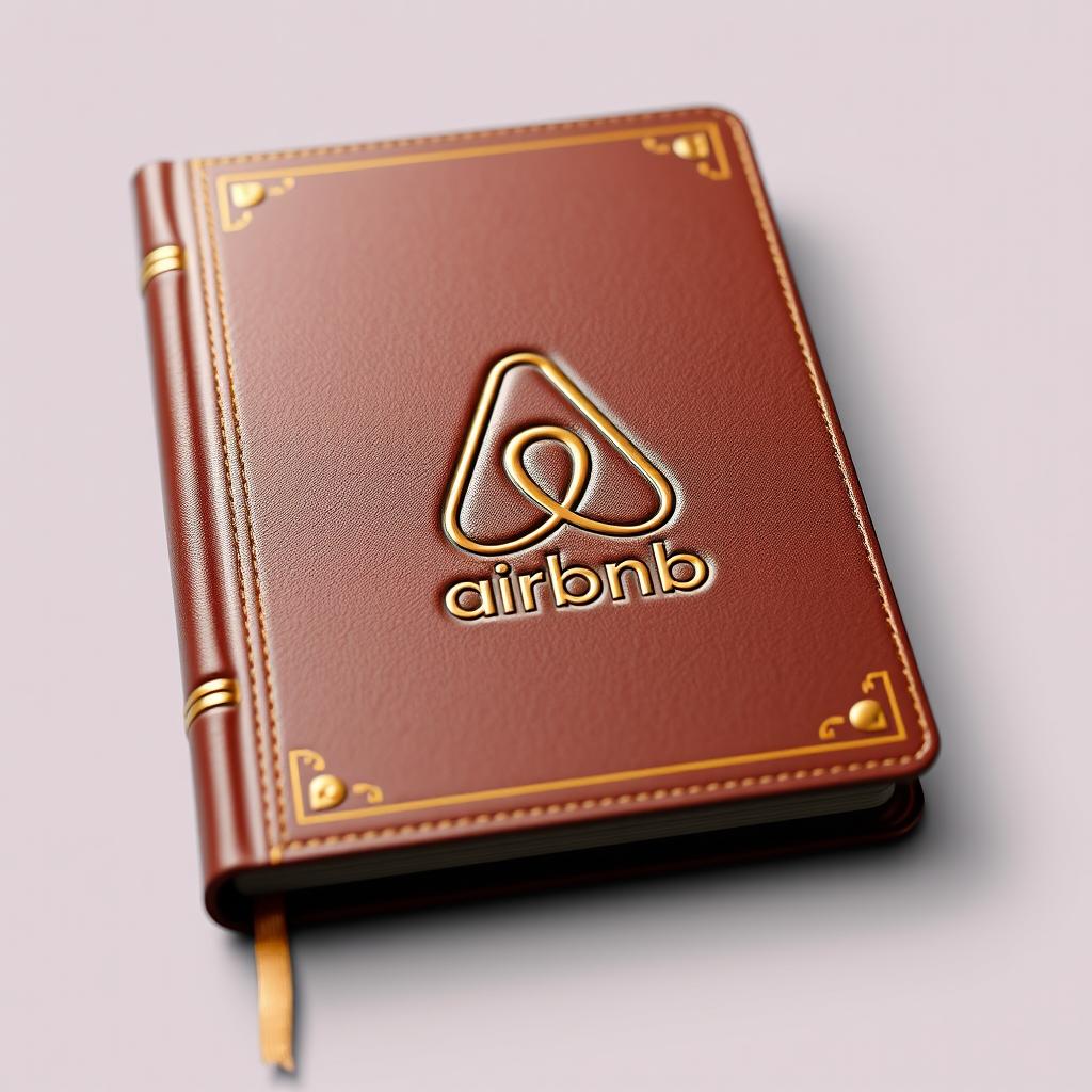 A book cover designed to resemble a classic Bible, featuring the Airbnb logo embossed prominently on the front