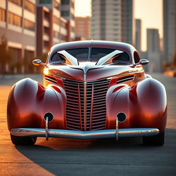 A stunning 1936 Chevrolet Coupe reimagined with a custom hood, combining the classic curves and chrome details of the original design with futuristic elements inspired by avant-garde BMW supercars