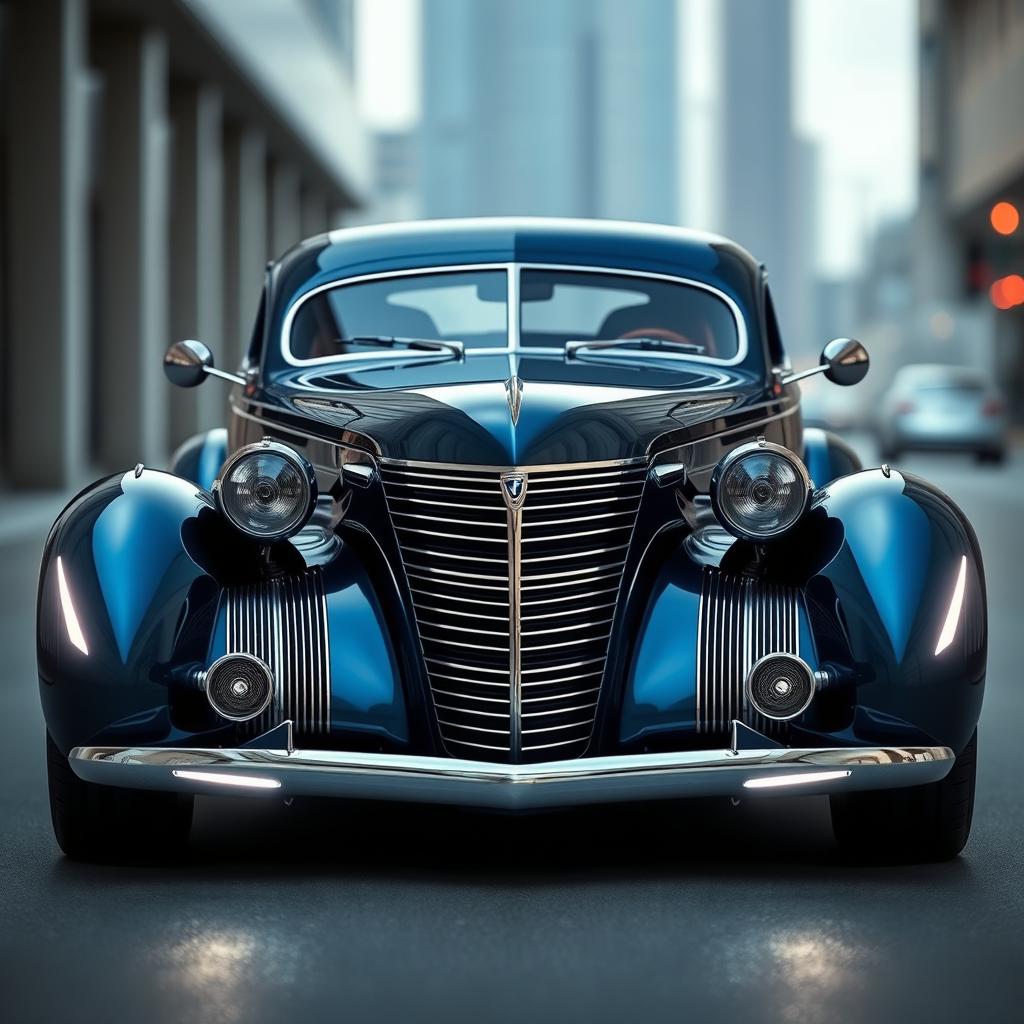 A stunning fusion of a classic 1936 Chevrolet Coupe and a futuristic BMW supercar, showcasing the elegant curves of the vintage coupe blended with the sleek, avant-garde design elements of a modern exotic car