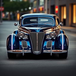 A stunning fusion of a classic 1936 Chevrolet Coupe and a futuristic BMW supercar, showcasing the elegant curves of the vintage coupe blended with the sleek, avant-garde design elements of a modern exotic car