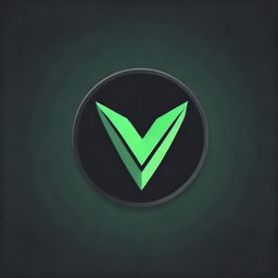 Create a striking gaming logo, displaying a 3D vibrant green 'V' encased in a painted circle, contrasted against a bold black background.