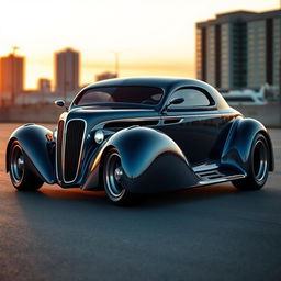 A stunning fusion car design that combines a 1936 Chevrolet Coupe widebody with elements of a futuristic BMW avant-garde supercar