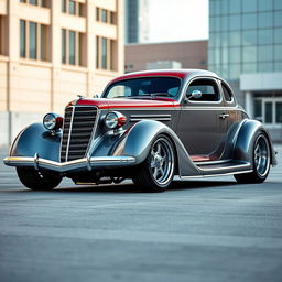 A stunning widebody 1936 Chevrolet Coupe, showcasing its vintage charm with a modern twist, combined with futuristic design elements inspired by avant-garde BMW aesthetics