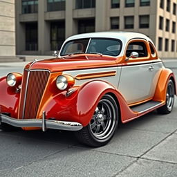 A stunning widebody 1936 Chevrolet Coupe, showcasing its vintage charm with a modern twist, combined with futuristic design elements inspired by avant-garde BMW aesthetics