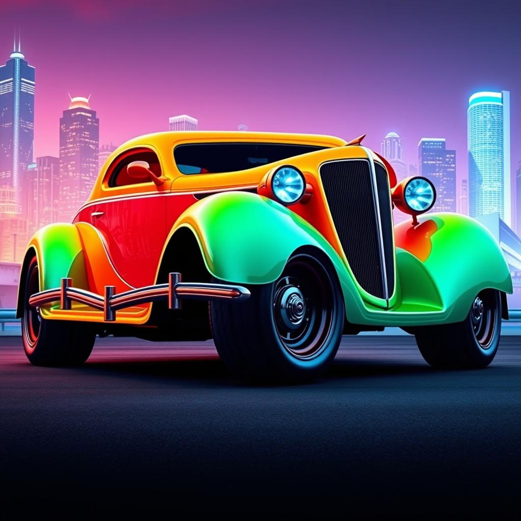 A striking widebody 1936 Chevrolet Coupe, featuring big, tall tires that give it an imposing presence