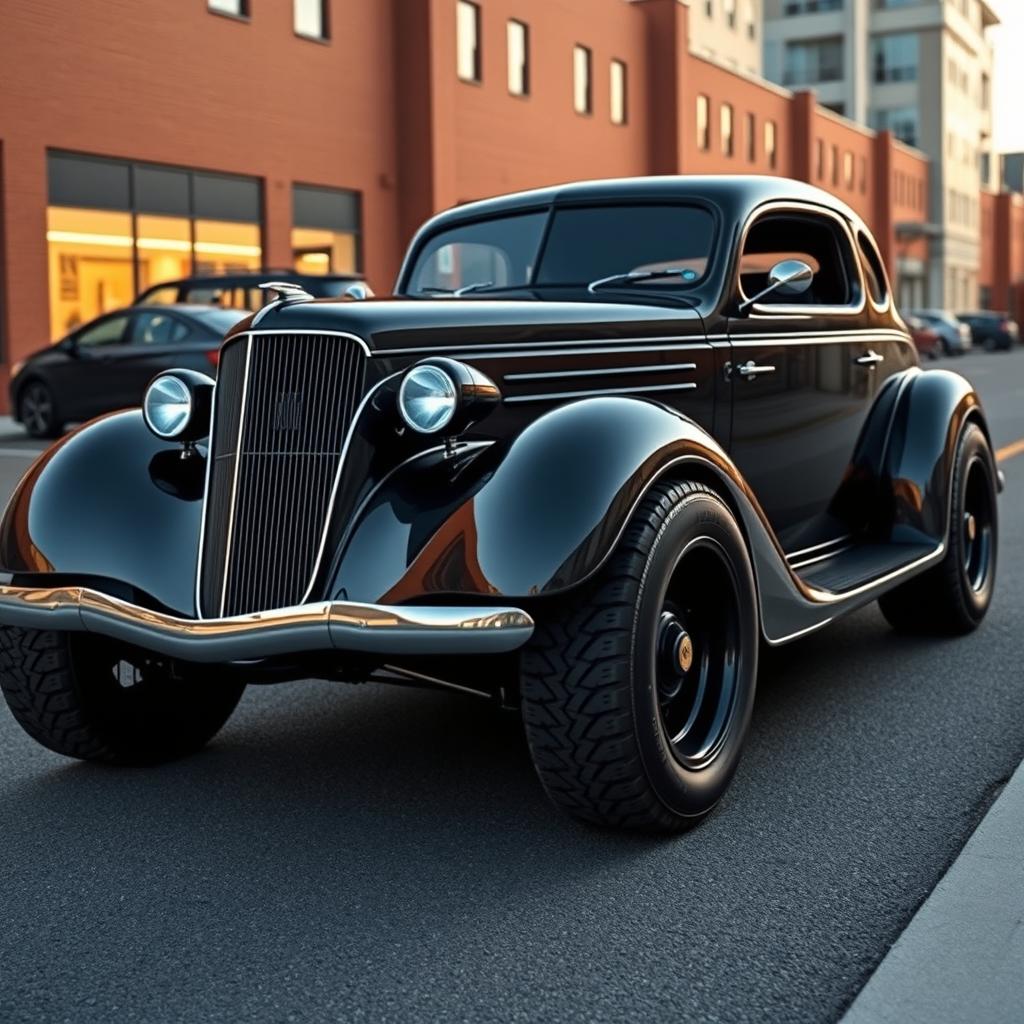 A captivating widebody 1936 Chevrolet Coupe, featuring big, tall tires that project a robust and commanding presence