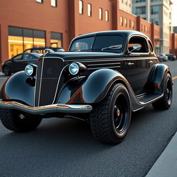 A captivating widebody 1936 Chevrolet Coupe, featuring big, tall tires that project a robust and commanding presence