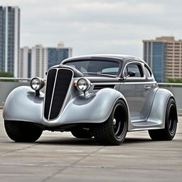 A powerful and sleek widebody 1936 Chevrolet Coupe, featuring big, tall tires that emphasize its robust and muscular appearance