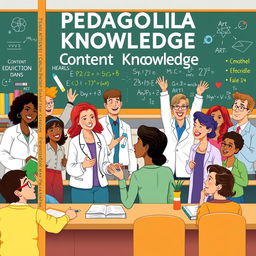 An engaging and colorful illustration for a book cover on 'Pedagogical Content Knowledge'