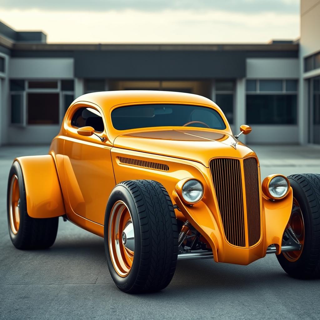 An impressive widebody style hotrod based on a 1936 Chevrolet Coupe, featuring big, tall tires that enhance its formidable stance