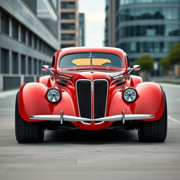 An impressive widebody style hotrod based on a 1936 Chevrolet Coupe, featuring big, tall tires that enhance its formidable stance