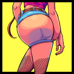 A vibrant 16-bit graphic depicting a gorgeous female character from behind, in an extreme close-up shot focusing on her butt