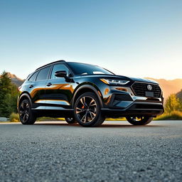 A stunning high-quality sports SUV parked in a picturesque mountain setting, showcasing its sleek design and powerful stance