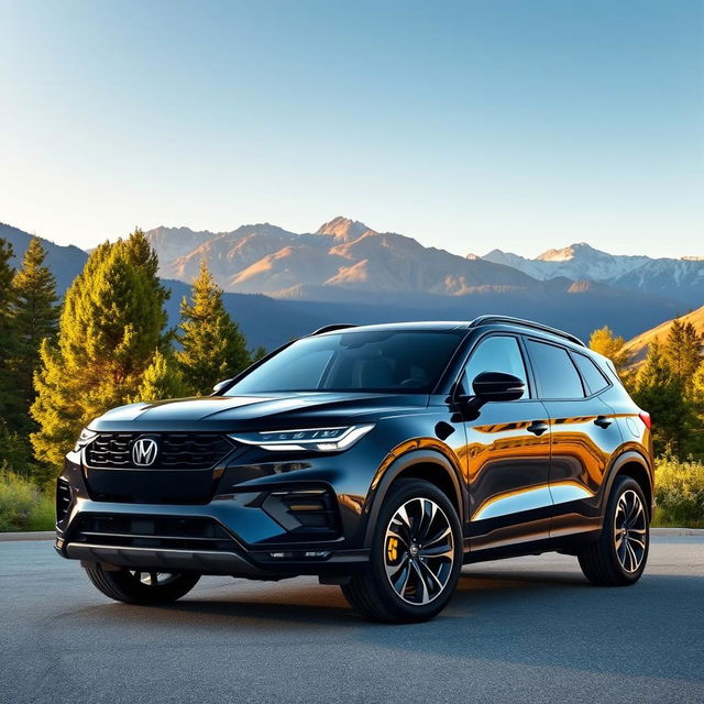 A stunning high-quality sports SUV parked in a picturesque mountain setting, showcasing its sleek design and powerful stance