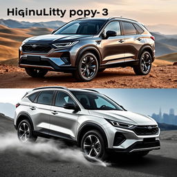 A high-quality sports SUV with a bold and dynamic design, featuring a sleek aerodynamic body and aggressive stance