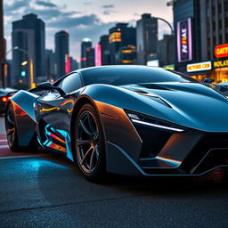 A high-quality classic sports car, featuring bold lines and curves combined with a futuristic cyber truck design