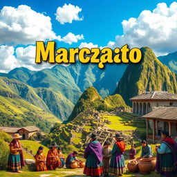 A vibrant and detailed scene depicting Marcapata, a picturesque Andean town in Peru, surrounded by lush green mountains and captivating landscapes