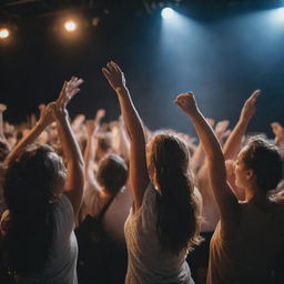 Depiction of the best activities during a concert: immersing in the music, cheering for the artist, singing along, enjoying the lighting show, and sharing the experience with friends