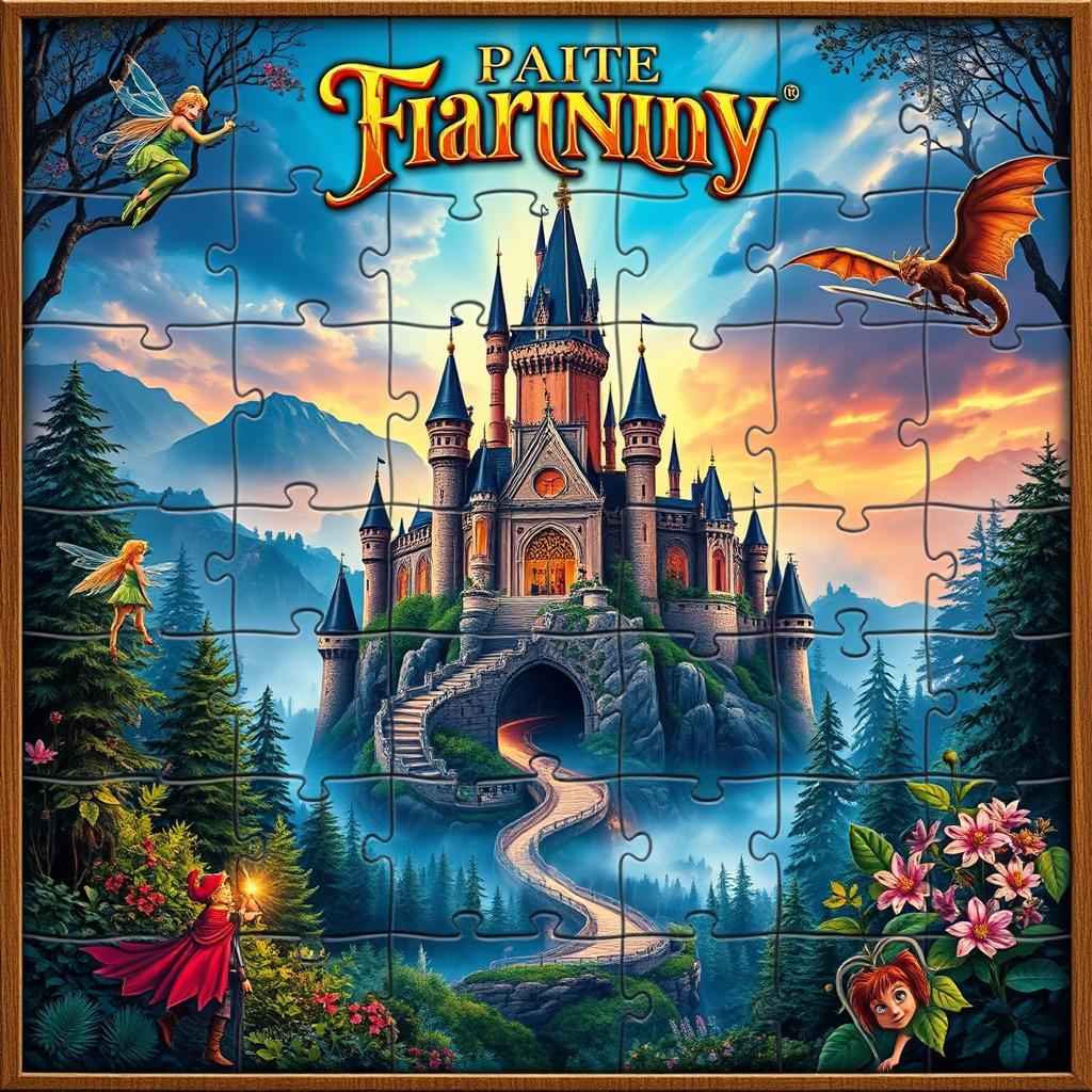 A movie poster designed in a jigsaw puzzle style, featuring an enchanting fantasy theme