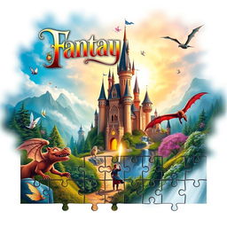 A movie poster designed in a jigsaw puzzle style, featuring an enchanting fantasy theme