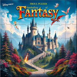 A movie poster designed in a jigsaw puzzle style, featuring an enchanting fantasy theme