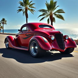 A 1936 Chevrolet Coupe with a striking widebody design featuring oversized wide tires that contribute to its aggressive stance