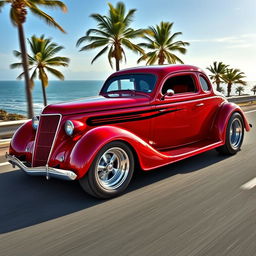 A 1936 Chevrolet Coupe with a striking widebody design featuring oversized wide tires that contribute to its aggressive stance