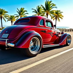 A 1936 Chevrolet Coupe with a striking widebody design featuring oversized wide tires that contribute to its aggressive stance