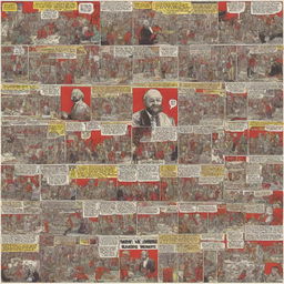 Create a comic strip or photo collage that visually represents the Marxist criticism approach, featuring common themes like class struggle, labor exploitation, and materialism.