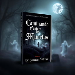 A captivating book cover for a novel titled 'Caminando Entre los Muertos' by Dr