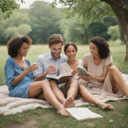 An image depicting the highest pleasures of life for men and women, such as reading a good book, enjoying nature, discovering new cultures, laughing with friends, and savoring culinary delights