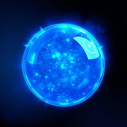 A glowing blue aura shield in the shape of a sphere, radiating with vibrant blue colors and intricate luminous details