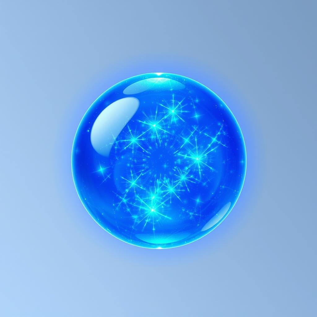 A glowing blue aura shield in the shape of a sphere, radiating with vibrant blue colors and intricate luminous details