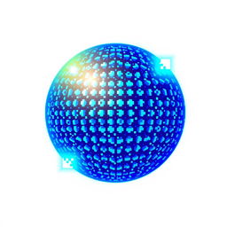 A pixel art representation of a glowing blue aura shield in the shape of a sphere