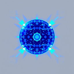 A pixel art representation of a glowing blue aura shield in the shape of a sphere