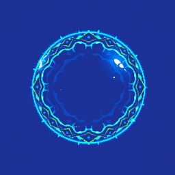 A pixel art representation of a glowing blue aura shield in the shape of a hollow sphere