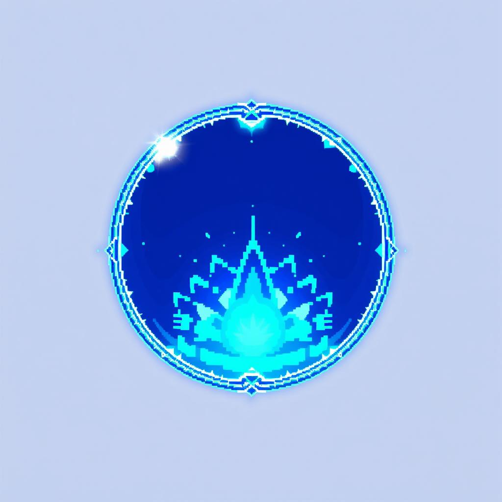 A pixel art representation of a glowing blue aura shield in the shape of a hollow sphere