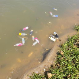 A photo of a river or body of water visibly affected by pollution, showcasing the issue of dirty water