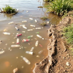 A photo of a river or body of water visibly affected by pollution, showcasing the issue of dirty water