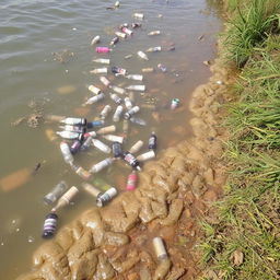 A photo of a river or body of water visibly affected by pollution, showcasing the issue of dirty water