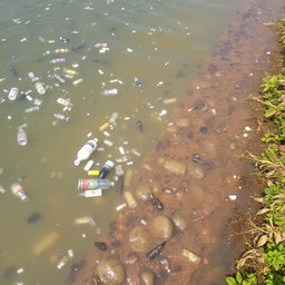 A photo of a river or body of water visibly affected by pollution, showcasing the issue of dirty water