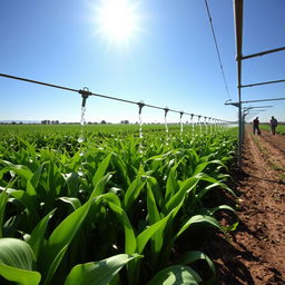 Representation of an efficient irrigation system in agriculture, illustrating sustainable water usage