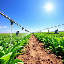 Representation of an efficient irrigation system in agriculture, illustrating sustainable water usage