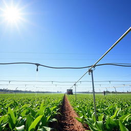 Representation of an efficient irrigation system in agriculture, illustrating sustainable water usage