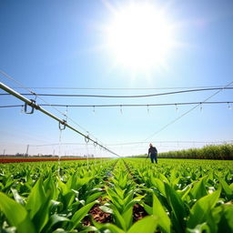 Representation of an efficient irrigation system in agriculture, illustrating sustainable water usage