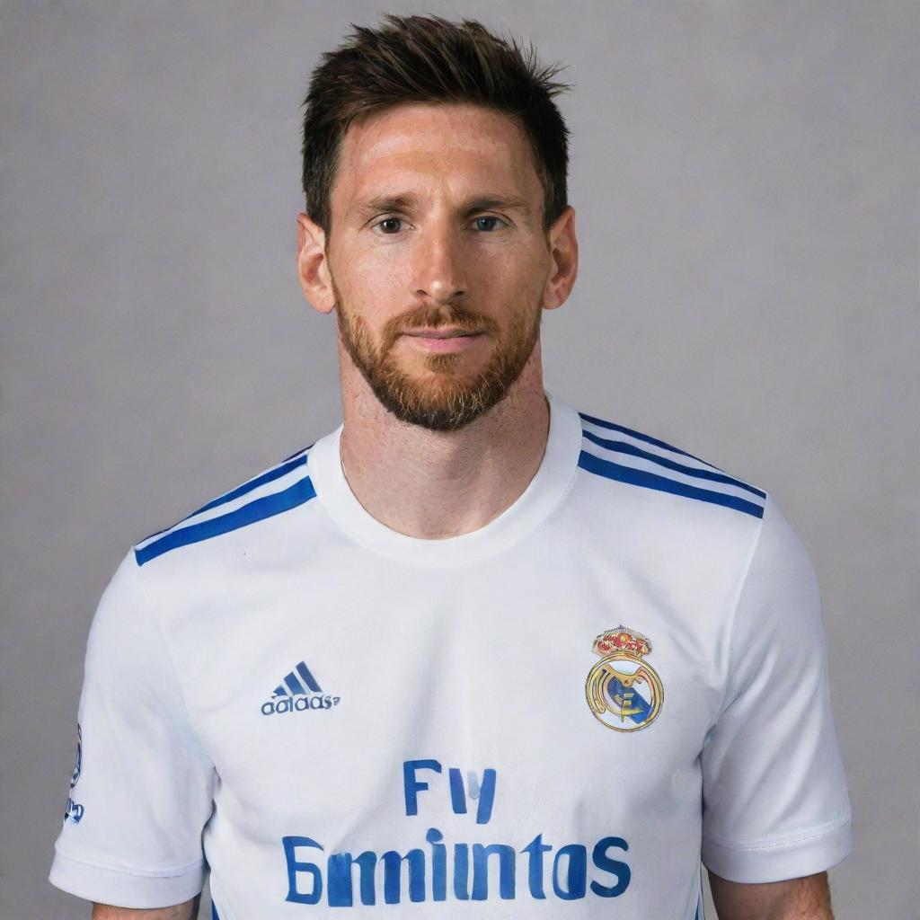 Lionel Messi wearing a Real Madrid football shirt